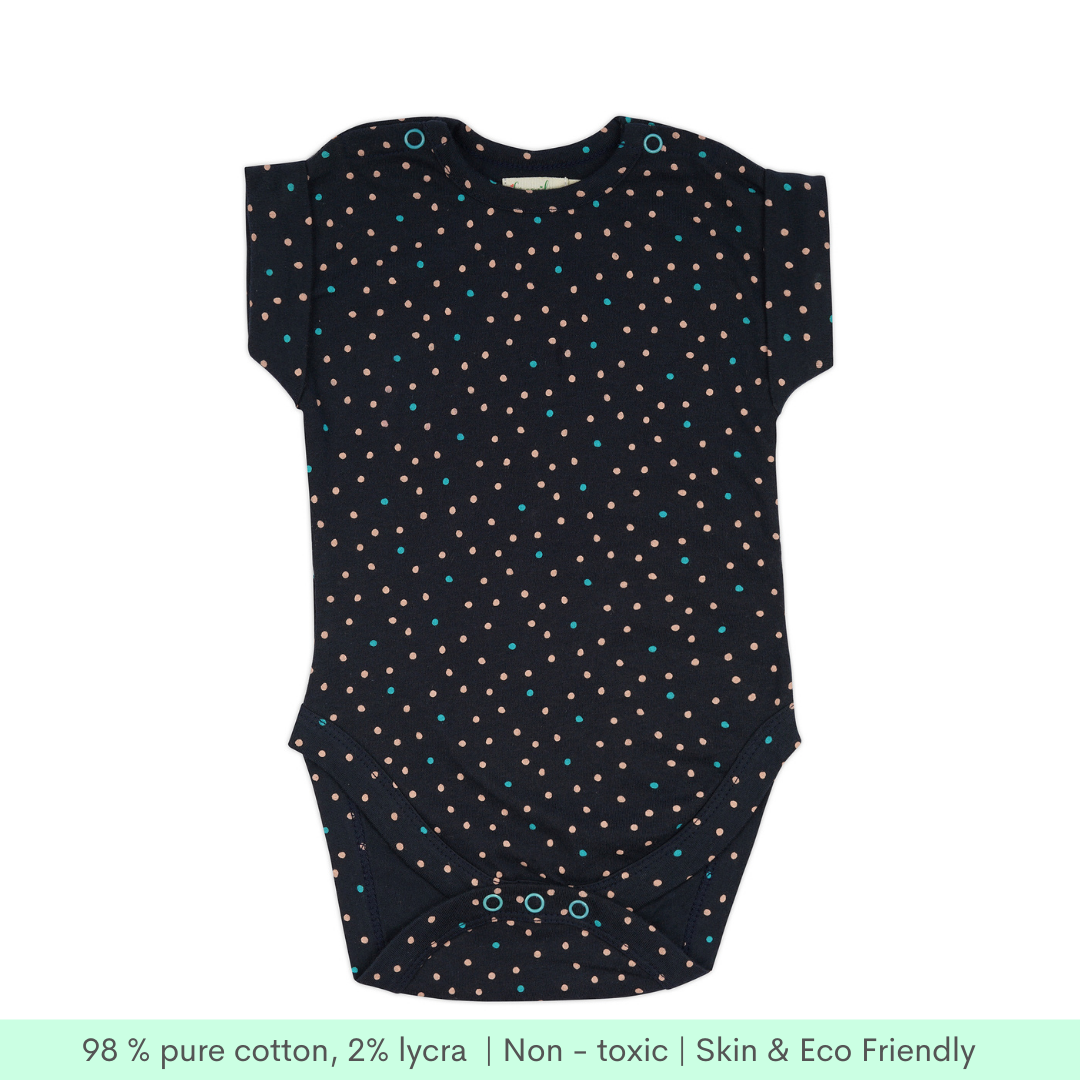 Greendeer Pure Cotton Half Sleeve Baby Bodysuit - Love & Bubbles Set of 2 -Sky , Navy