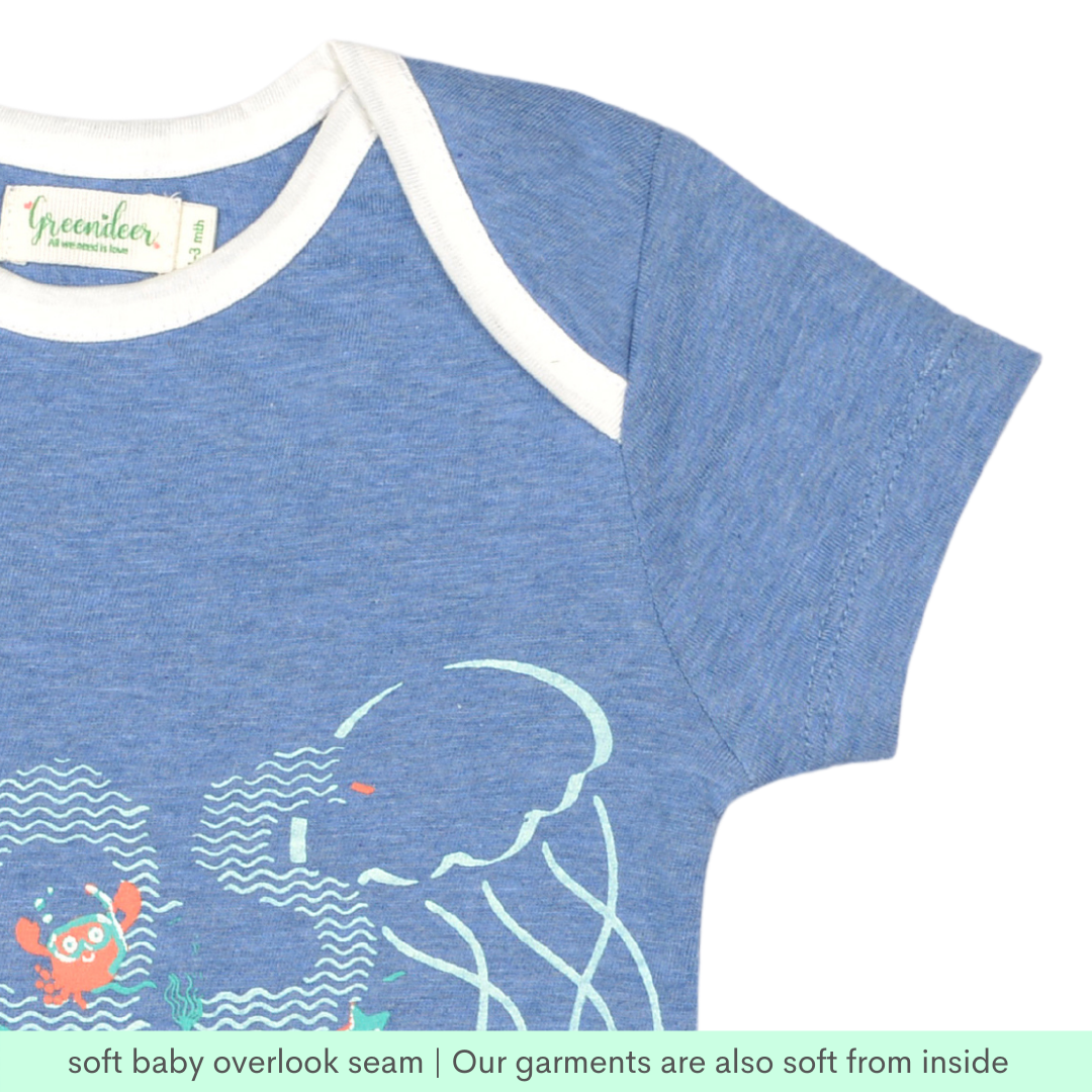 Greendeer Pure Cotton Half Sleeve Baby Bodysuit - SOS SEA - Blue