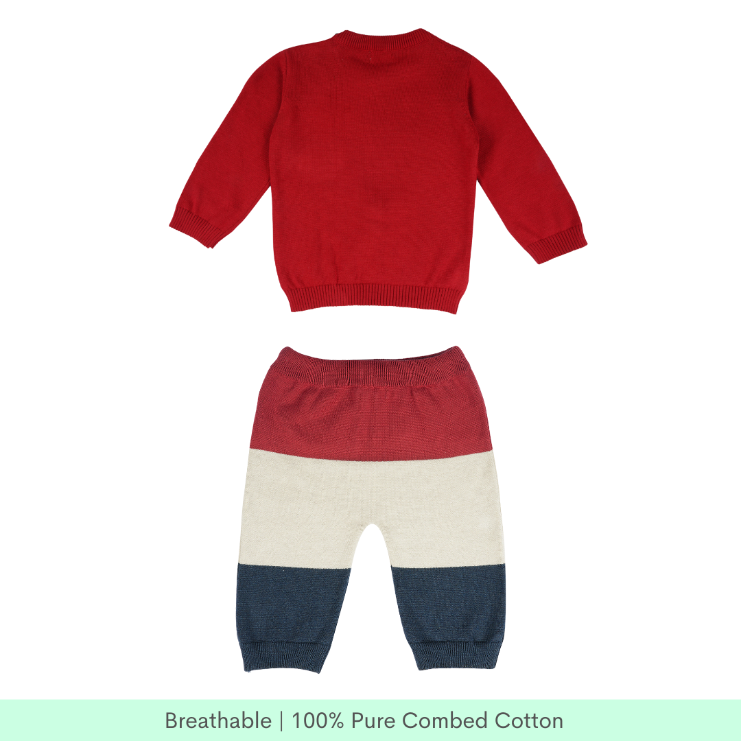 Greendeer Fullsleeves Happy Reindeer Sweater Set - Red