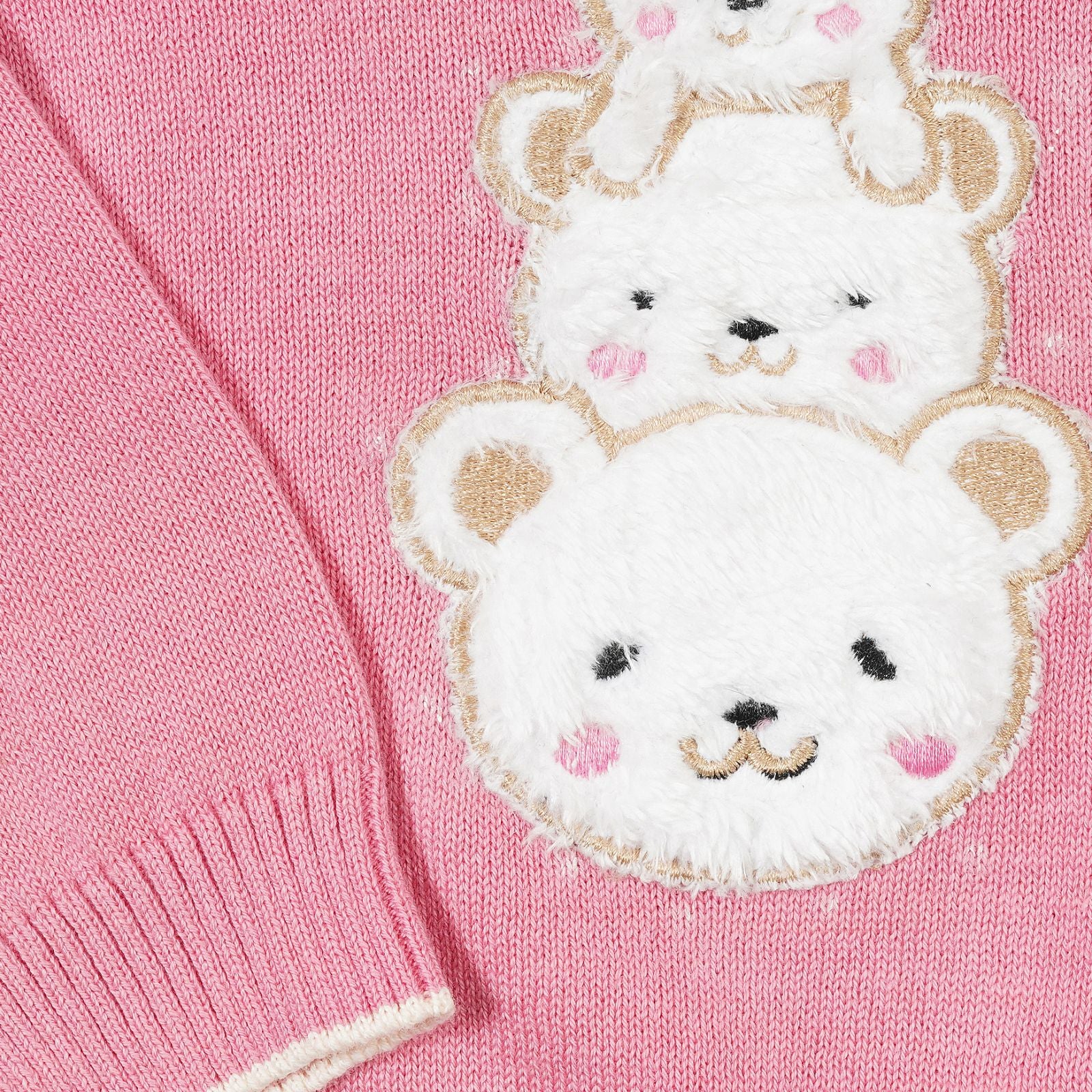 Adorable Bear Family and Wisker Jacquard Sweater Set of 3 - Pink