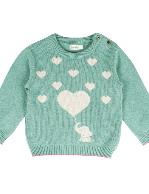 Greendeer Fullsleeves Baby Elephant Love Sweater Set - Sea Weed