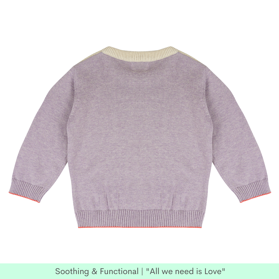 Greendeer Fullsleeves Fluffy Bunny Sweater - Lavender and Off White