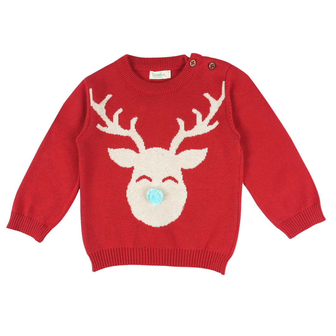 Greendeer Fullsleeves Happy Reindeer Sweater - Red