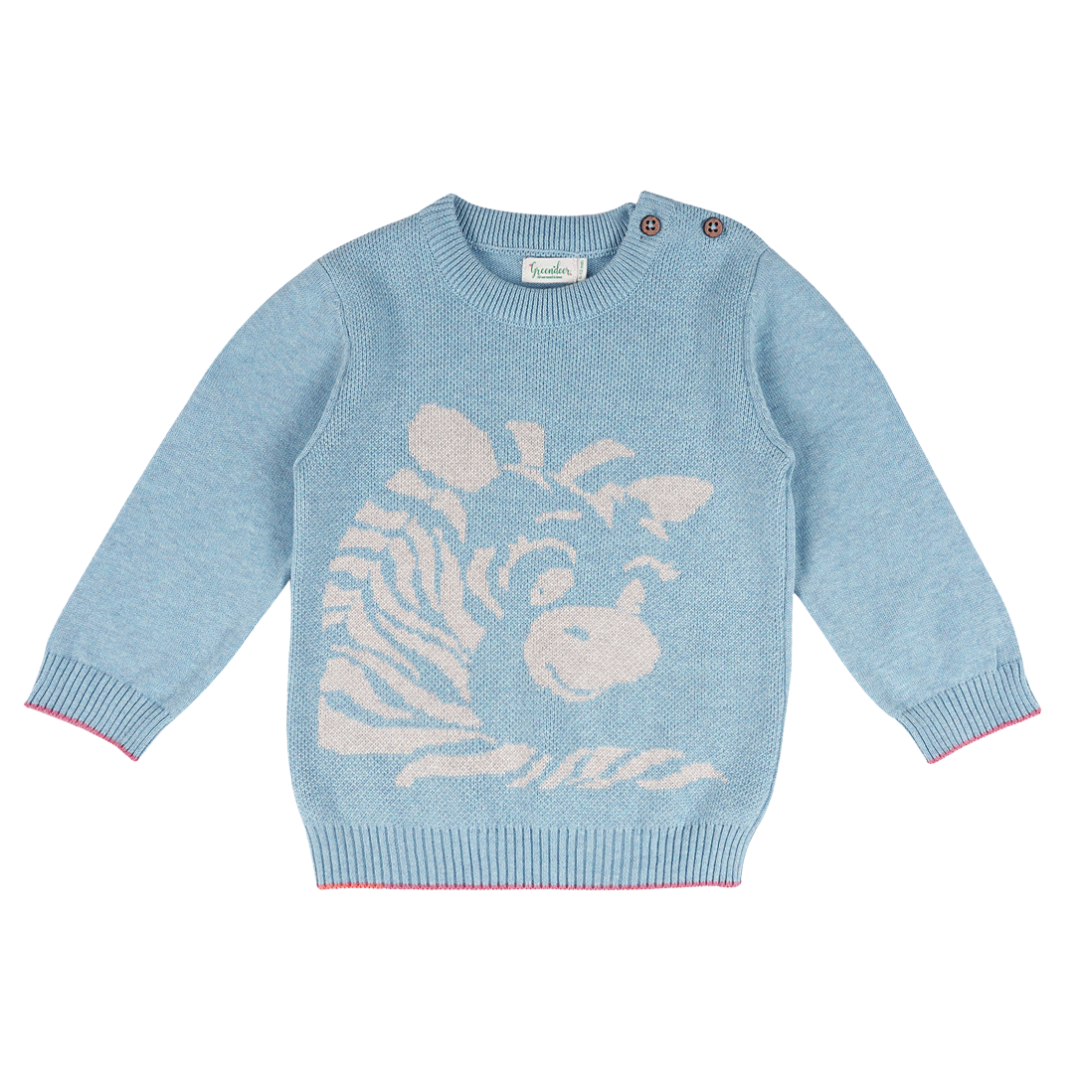 Greendeer Full sleeves Playful Zebra Sweater - Baby Blue