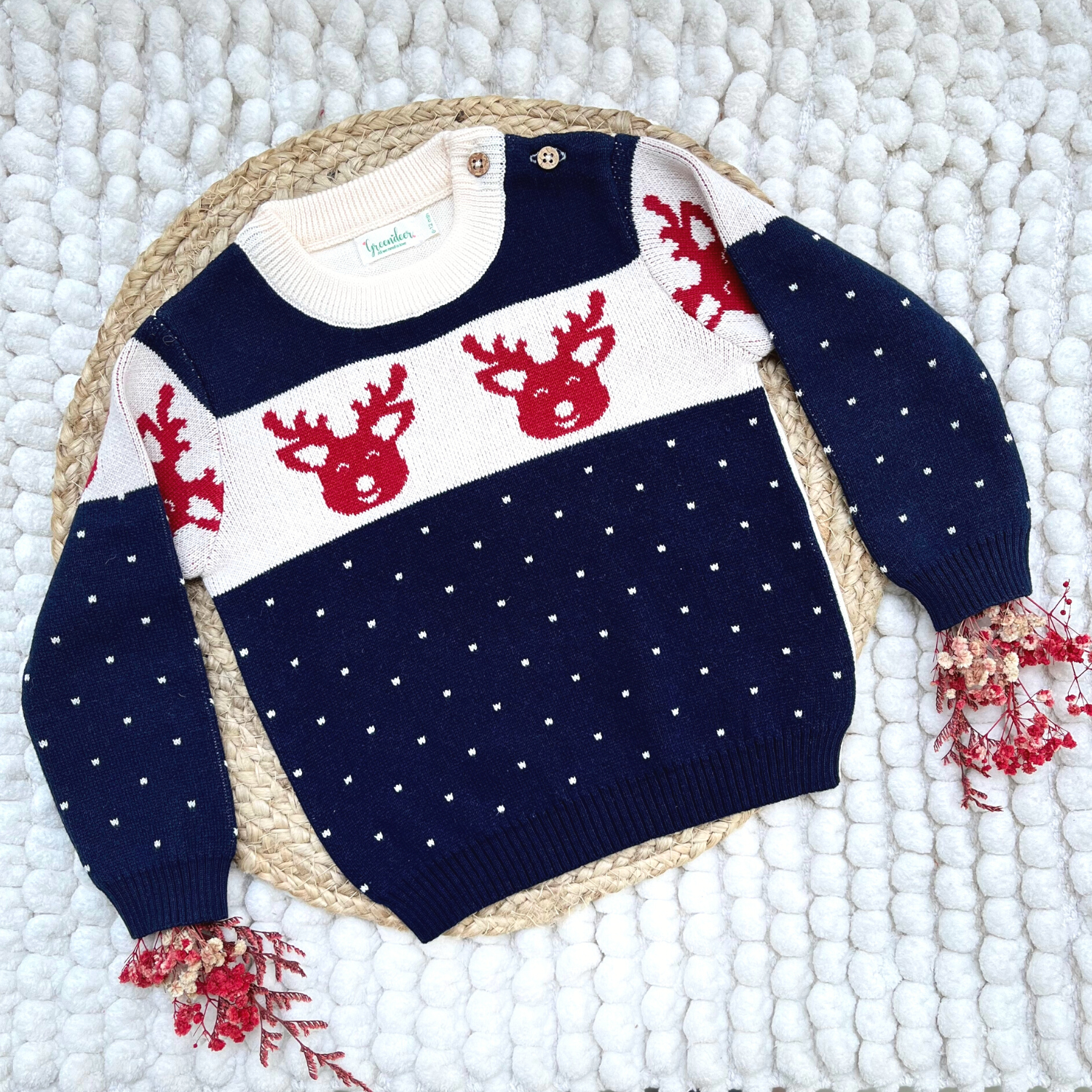 Soulful Reindeer Jacquard Navy Sweater