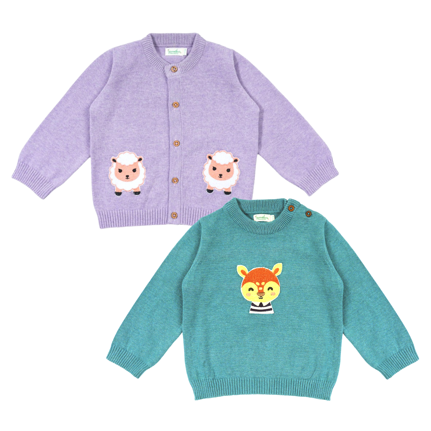 Lavender and Teal Sheep and Reindeer Sweater Combo Set of 2